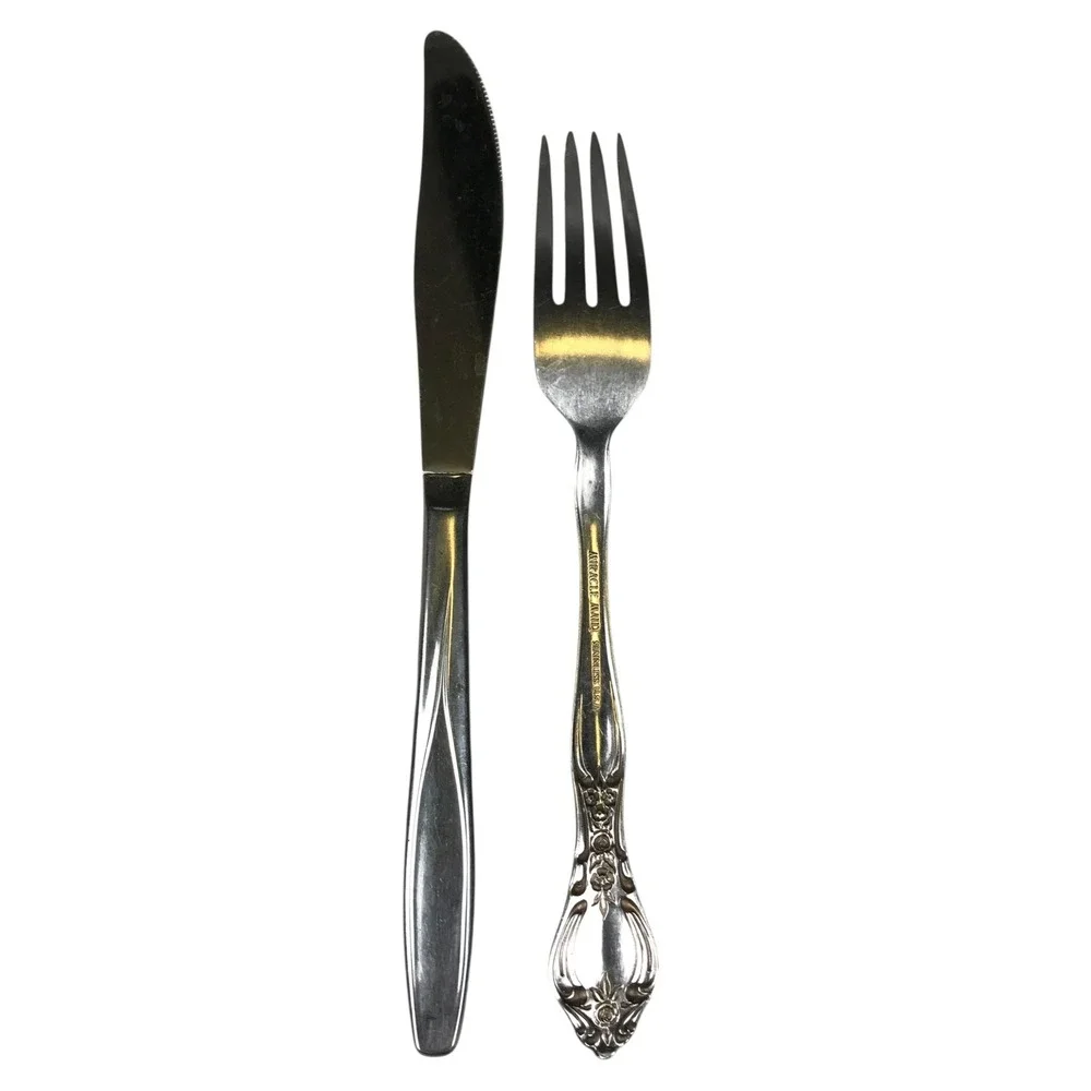 Miracle Maid Stainless Steel Flatware Set Knife Fork Floral Design USA‎ Vintage